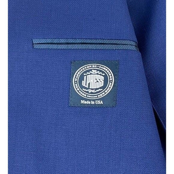 J. Press Mens Navy Blue Blazer Mens 42R Wool 3 Button 2 Roll Gold Buttons - Picture 12 of 14